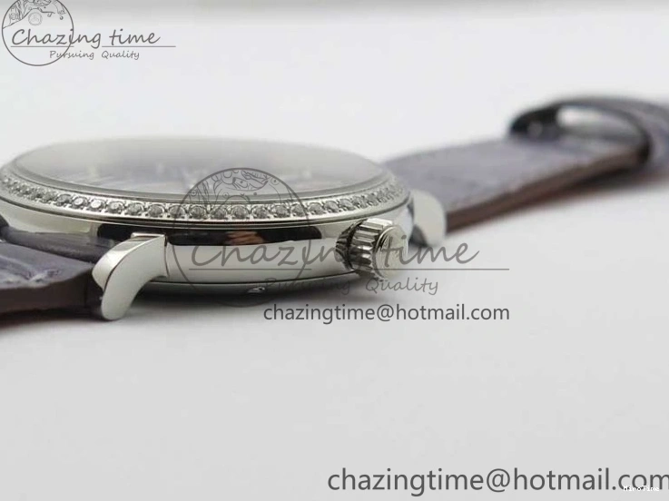 MIROTIME 0510 Attractive Portofino 37mm SS V7F 1:1 Best Edition Gray Dial Diamonds Bezel on Gray Leather Strap A 7091